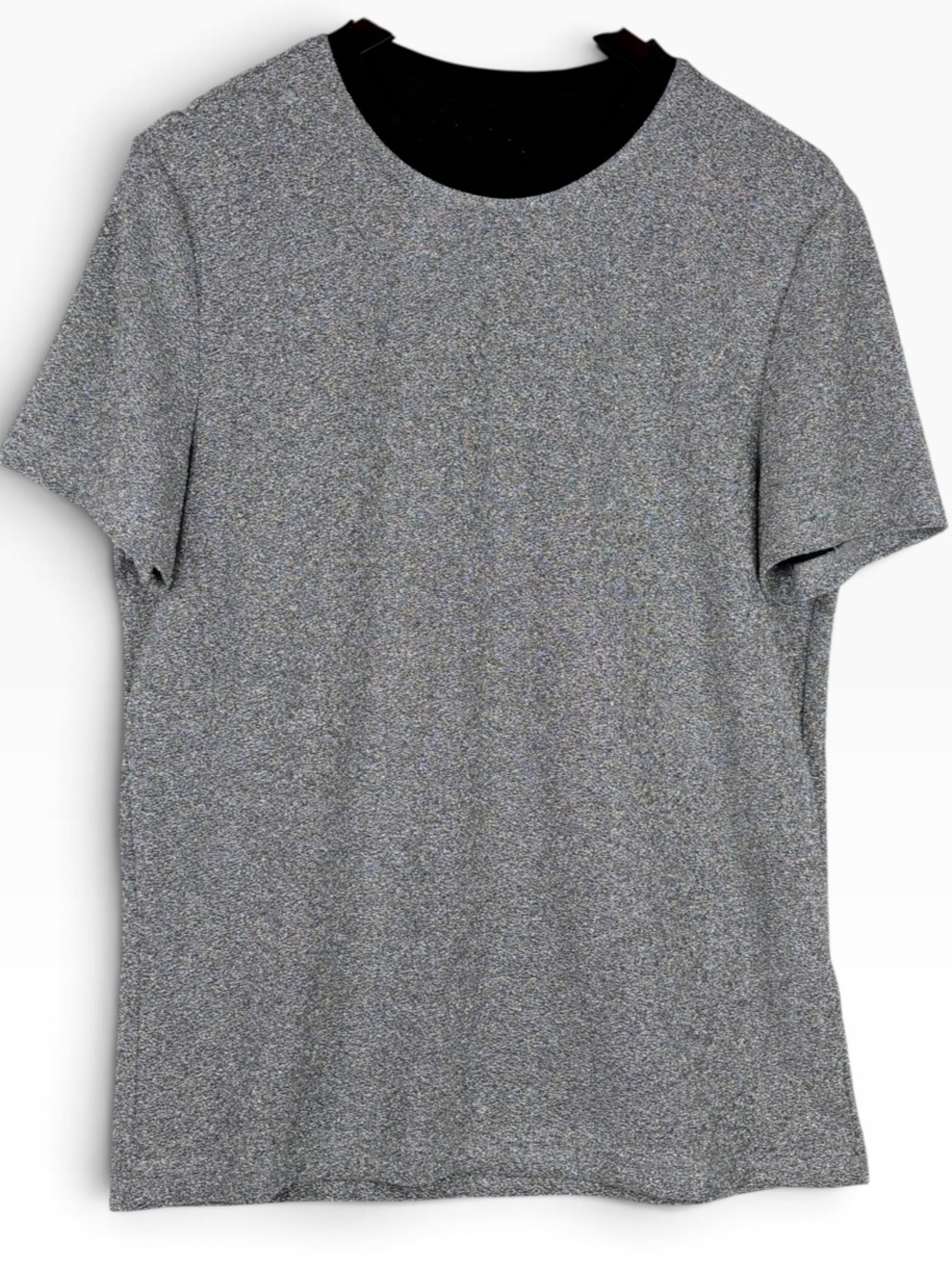 Sparkly Silver Short Sleeve Stretchy Crew Neck Top Size Medium